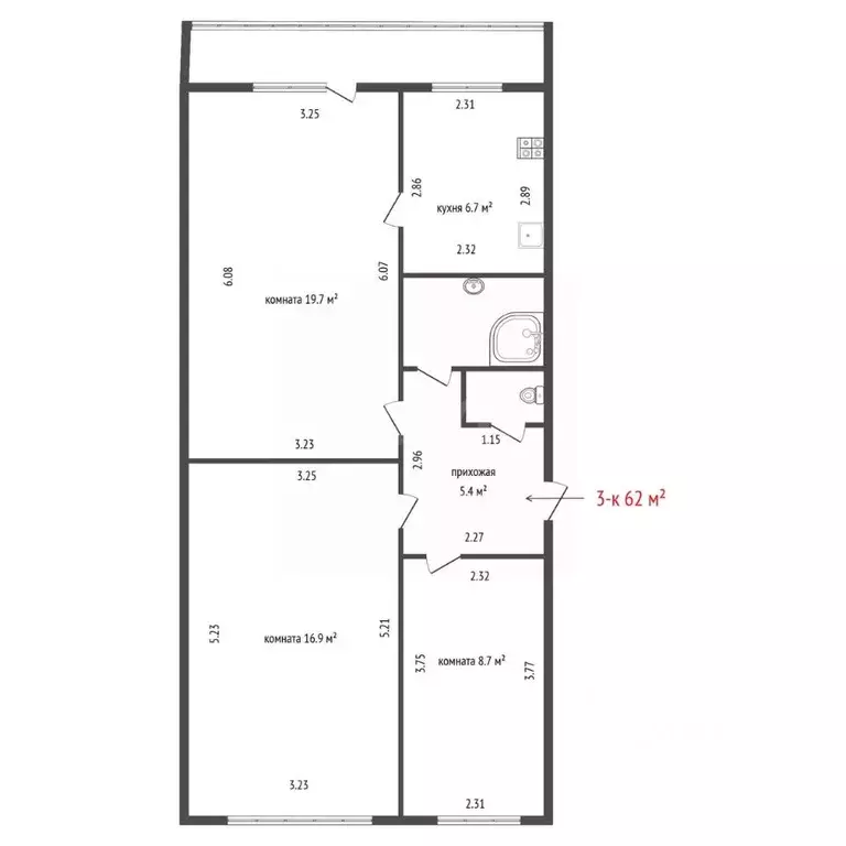 3-к кв. Свердловская область, Екатеринбург ул. Косарева, 15 (62.0 м) - Фото 1