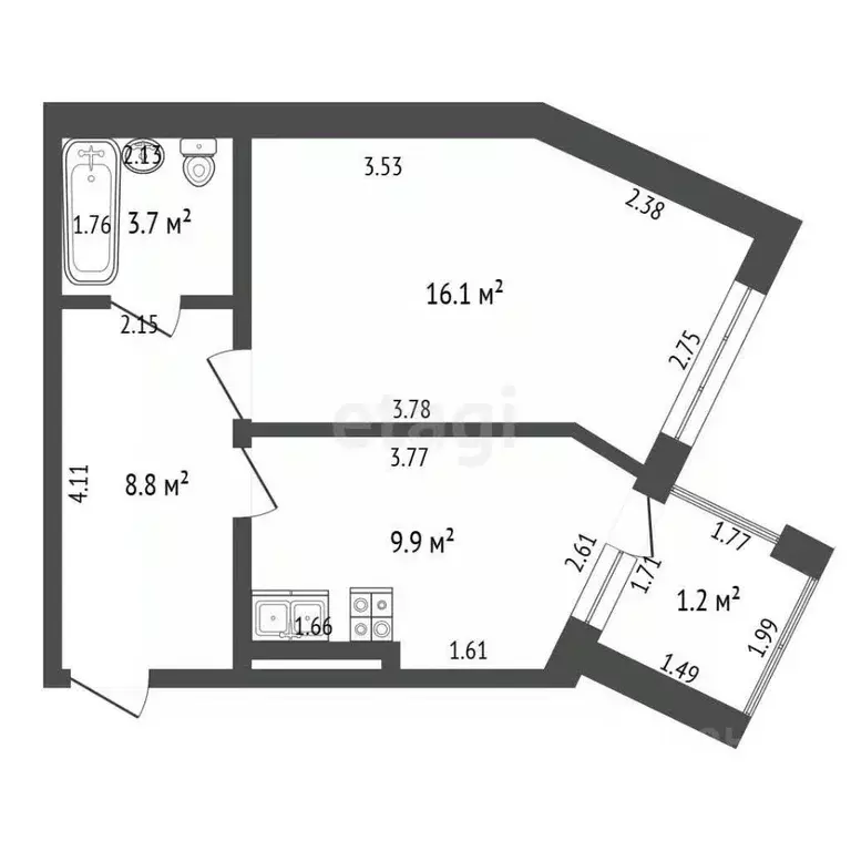 1-к кв. Калининградская область, Калининград ул. Гайдара, 169 (38.5 м) - Фото 2