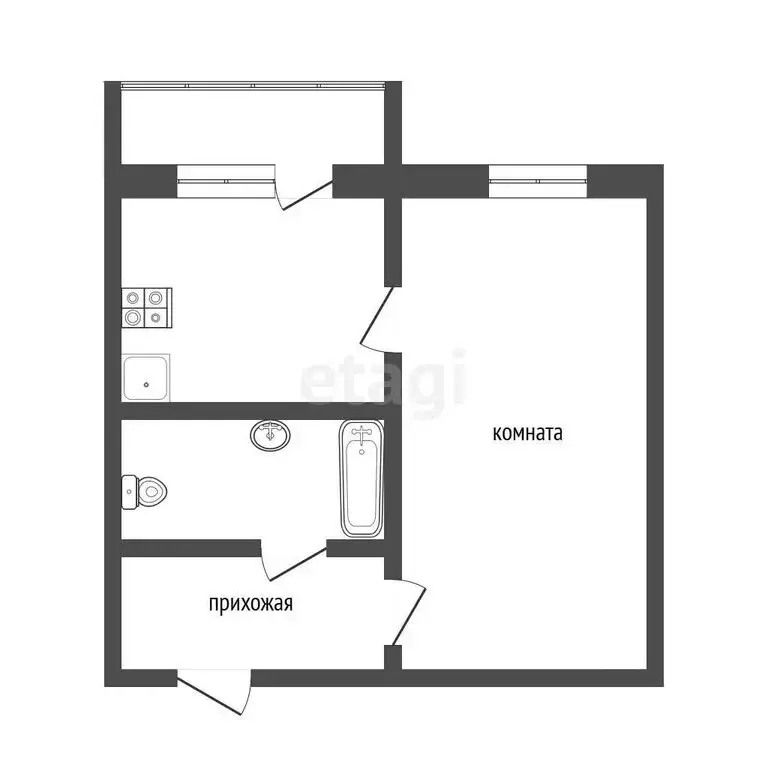 1-комнатная квартира: Челябинск, улица Габдуллы Тукая, 13 (32.2 м) - Фото 1