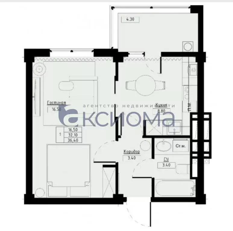 1-комнатная квартира: Ставрополь, улица Серова, 472/3 (36.4 м) - Фото 0