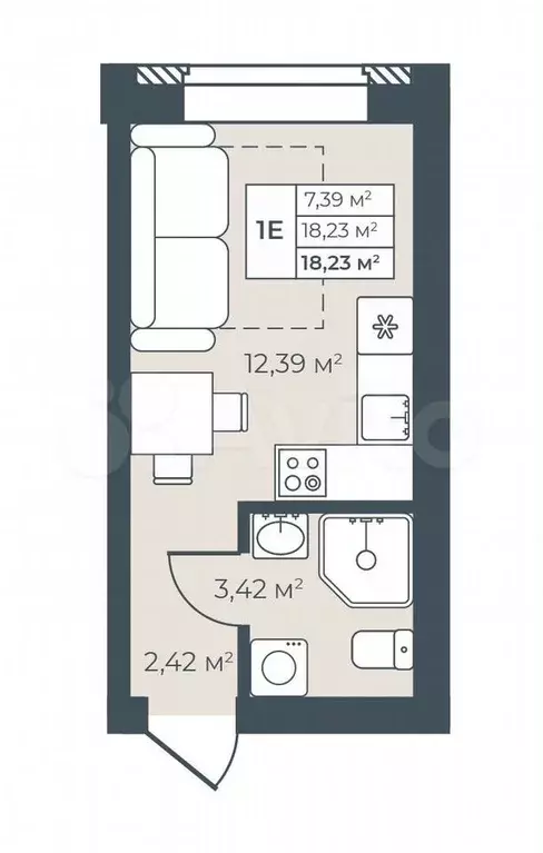 Квартира-студия, 18,2 м, 8/8 эт. - Фото 0