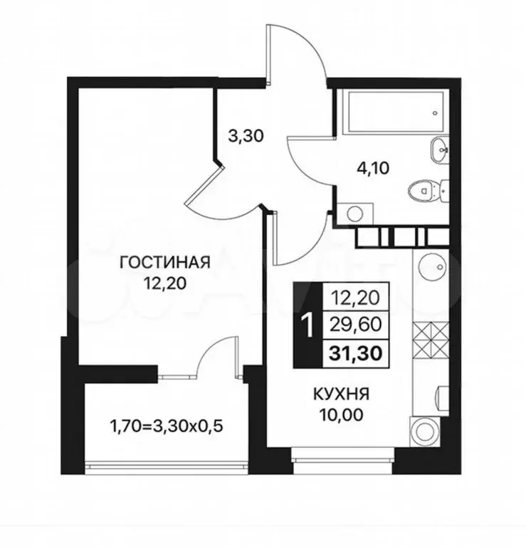 1-к. квартира, 34 м, 10/12 эт. - Фото 0