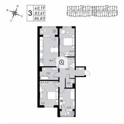 3-к кв. Тамбовская область, Тамбов ул. Имени Павла Строганова, 7 (87.0 ... - Фото 1