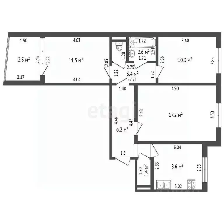 3-к кв. Тамбовская область, Тамбов Астраханская ул., 175к25 (62.2 м) - Фото 1