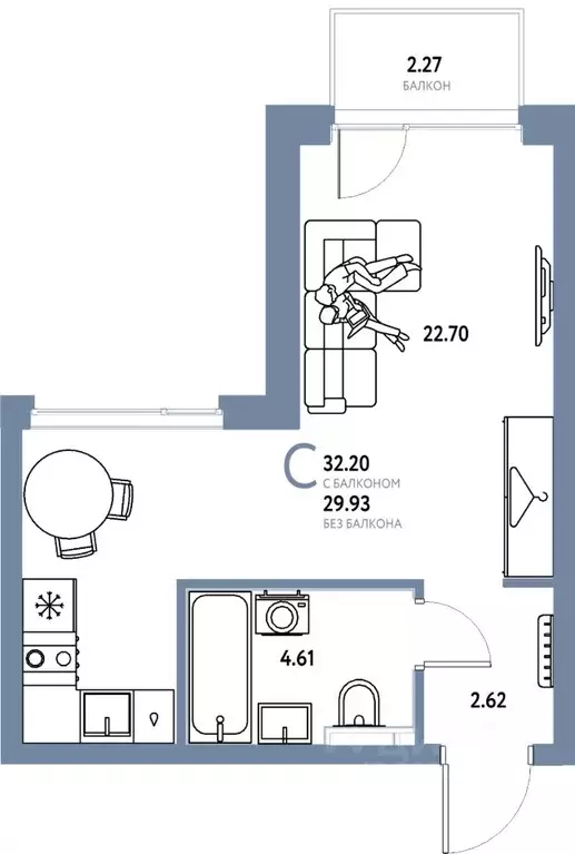 Студия Свердловская область, Екатеринбург ул. Шефская, 28А (32.2 м) - Фото 1