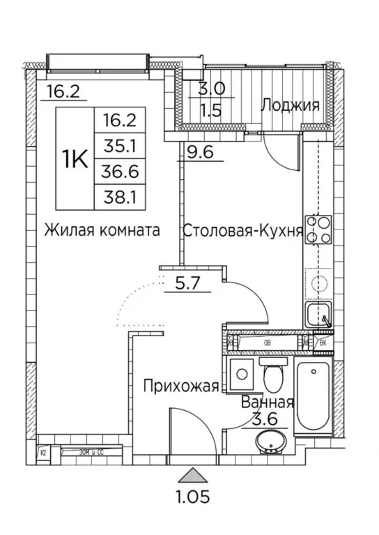 1-к кв. Приморский край, Владивосток ул. Расула Гамзатова, 7к2 (38.1 ... - Фото 0