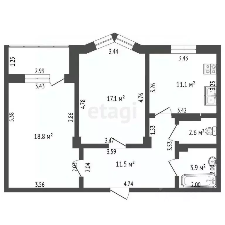 2-к кв. Орловская область, Орел Комсомольская ул., 263 (65.0 м) - Фото 2