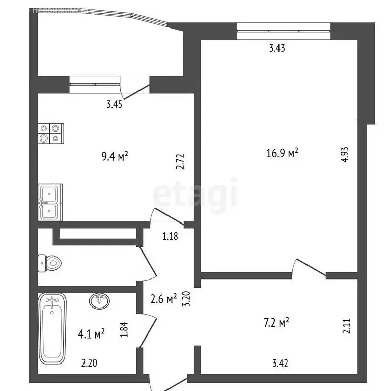 1-комнатная квартира: Тюмень, улица Пермякова, 86 (43 м) - Фото 1