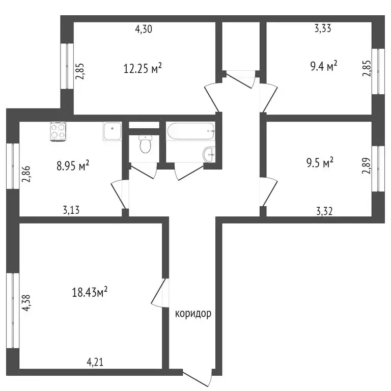 4-комнатная квартира: Тобольск, 10-й микрорайон, 24 (76.1 м) - Фото 0
