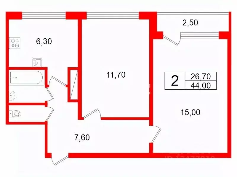 2-к кв. Санкт-Петербург ул. Маршала Захарова, 11 (44.0 м) - Фото 2