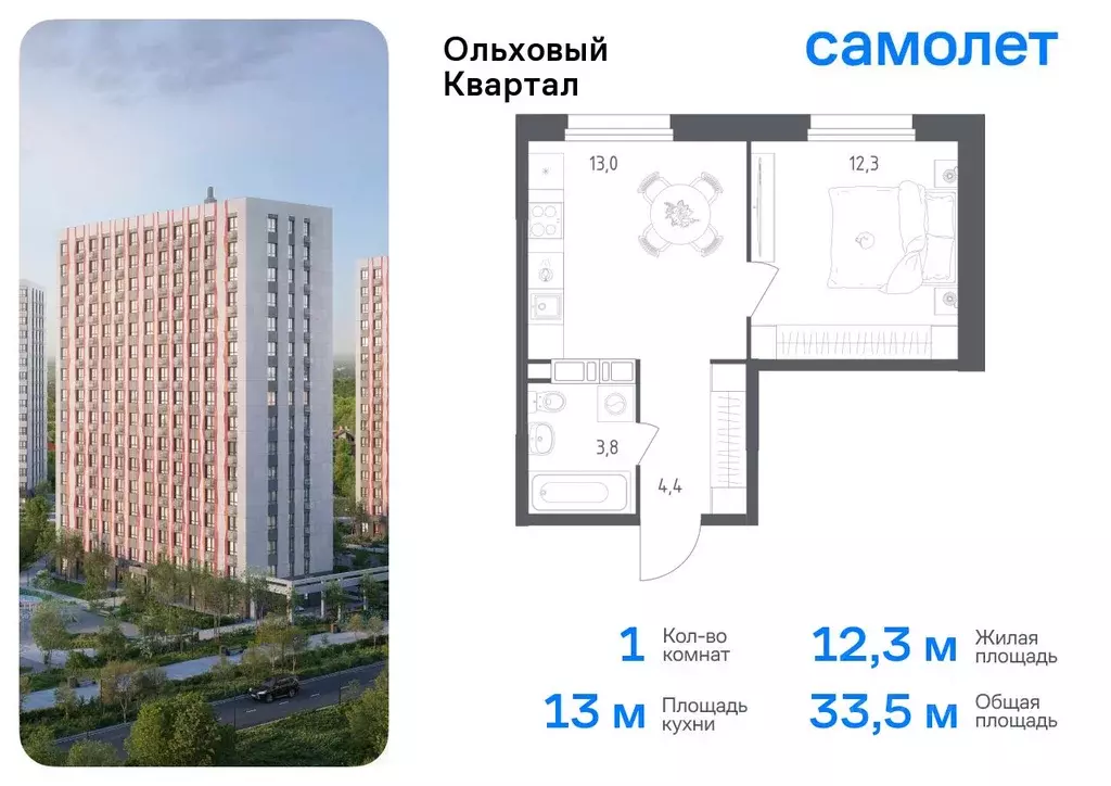 1-к кв. Москва пос. Газопровод, Ольховый Квартал жилой комплекс (33.5 ... - Фото 0