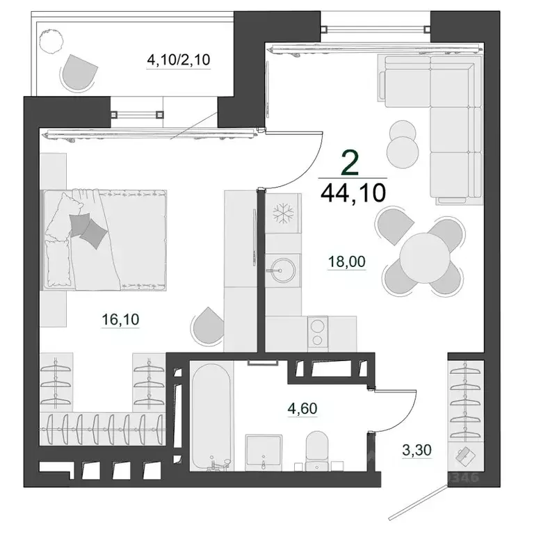 2-к кв. Красноярский край, Красноярск Нанжуль-Солнечный мкр, Фамилия ... - Фото 1