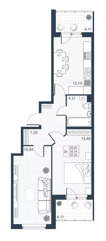 2-комнатная квартира: Коммунар, Славянская улица, 8к2 (57.25 м) - Фото 0