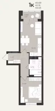 10 и более-к. квартира, 44,6 м, 3/4 эт. - Фото 1