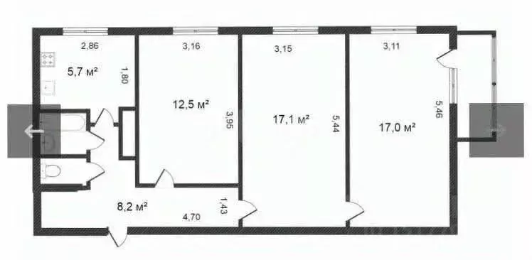 3-к кв. Ямало-Ненецкий АО, Новый Уренгой просп. Губкина, 11 (66.3 м) - Фото 2