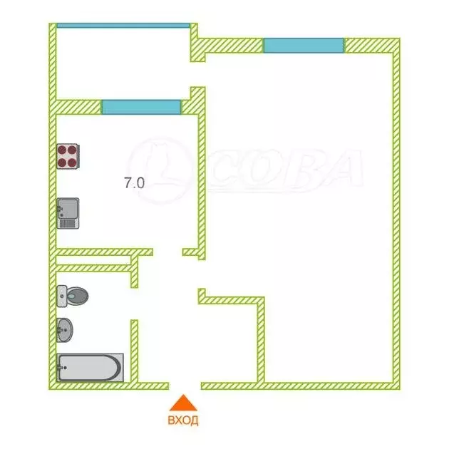 1-комнатная квартира: Тюмень, улица Червишевский Тракт, 45к3 (32.9 м) - Фото 2