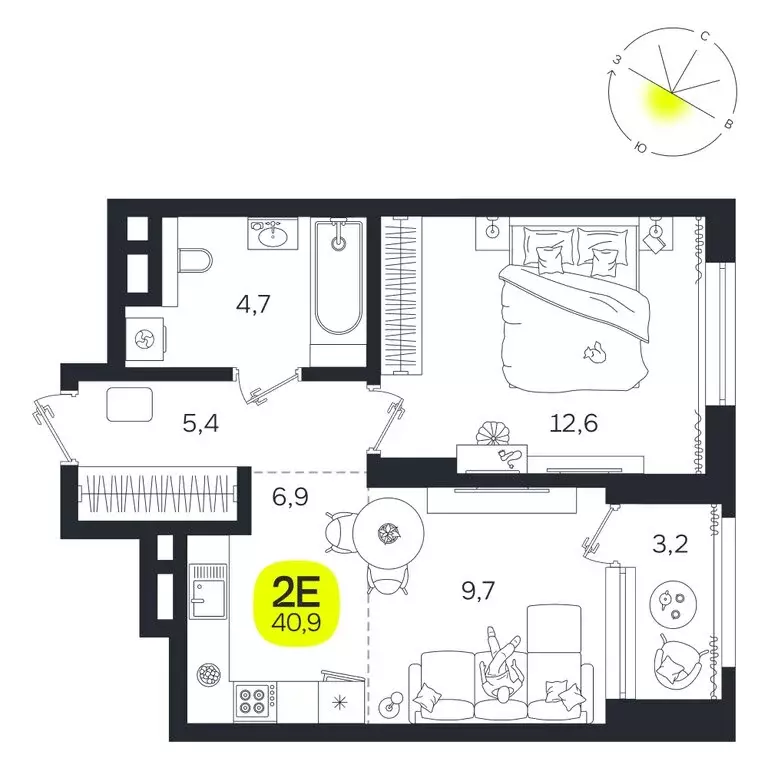 2-комнатная квартира: Екатеринбург, улица Титова, 19Б (40.9 м) - Фото 0