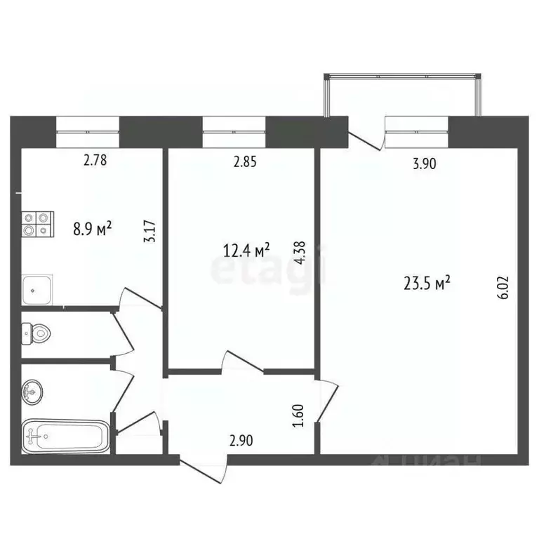 2-к кв. Москва Октябрьская ул., 60к2 (56.6 м) - Фото 2