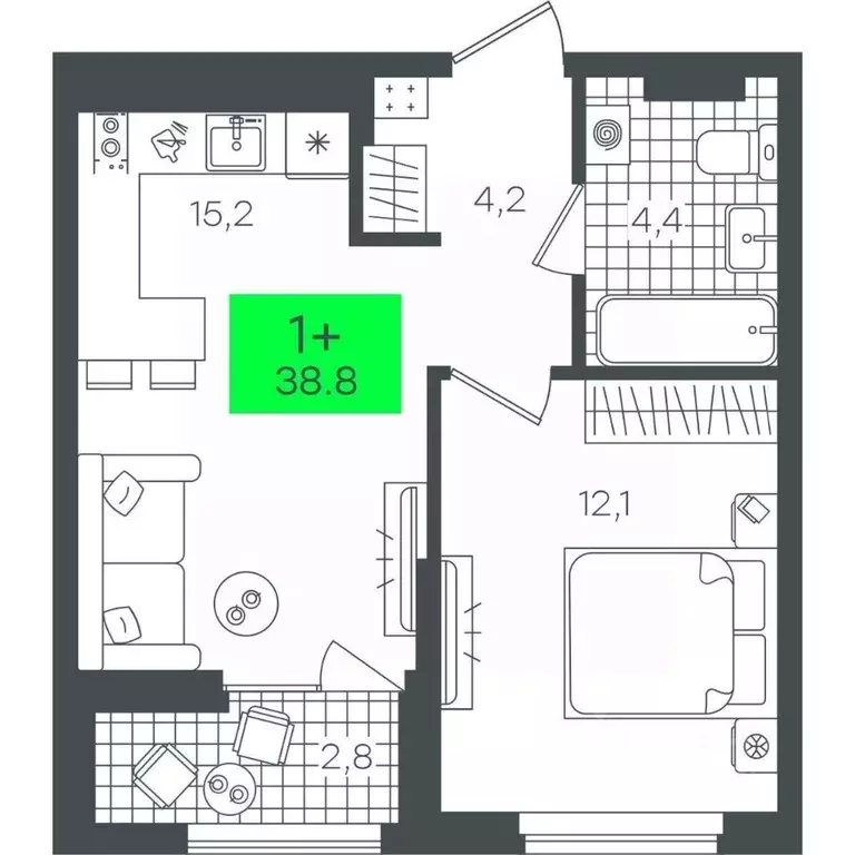 1-к кв. Тюменская область, Тюмень ул. Василия Малкова, 5 (38.84 м) - Фото 0