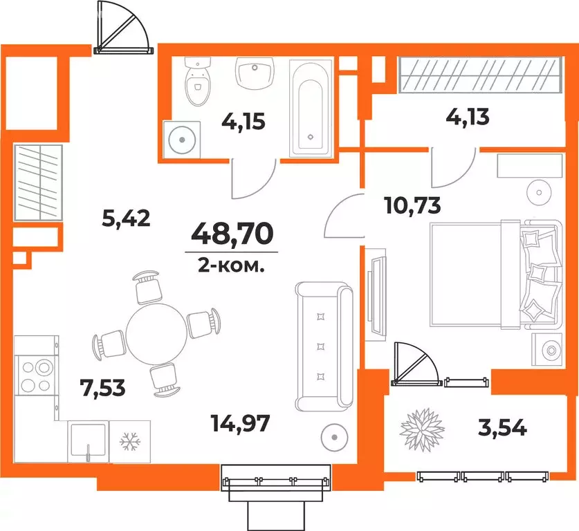 2-комнатная квартира: Хабаровск, Железнодорожный район (48.7 м) - Фото 1
