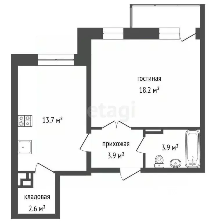 1-к кв. Ямало-Ненецкий АО, Новый Уренгой просп. Губкина, 19 (42.6 м) - Фото 2