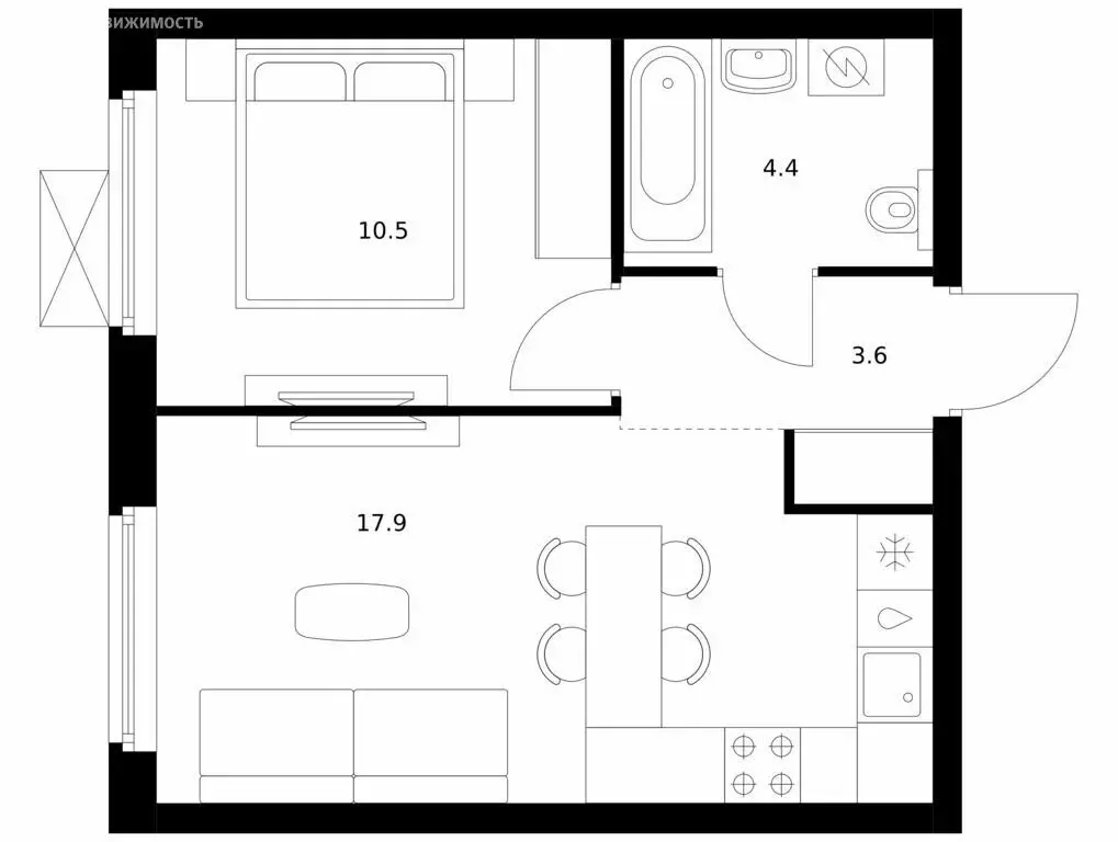 1-комнатная квартира: Казань, ЖК Нокса Парк (36.4 м) - Фото 0