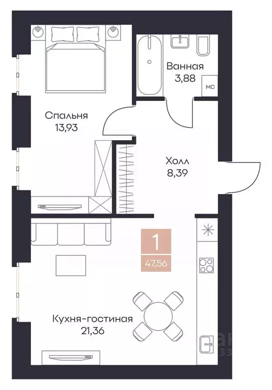 1-к кв. Рязанская область, Рязанский район, Полянское с/пос, с. Поляны ... - Фото 0