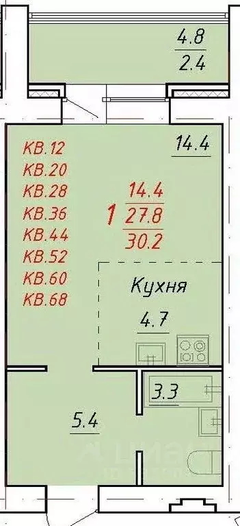 1-к кв. Алтайский край, Новоалтайск Индустриальная ул., 18 (30.2 м) - Фото 0