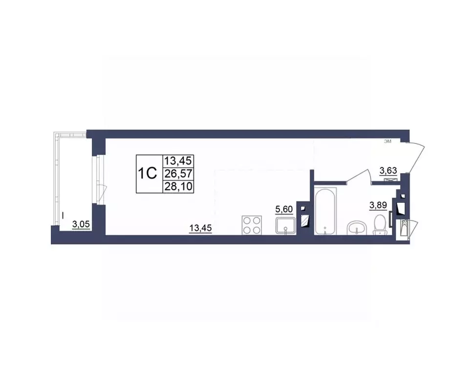 Студия Башкортостан, Уфа Космос жилой комплекс, лит1 (28.28 м) - Фото 1