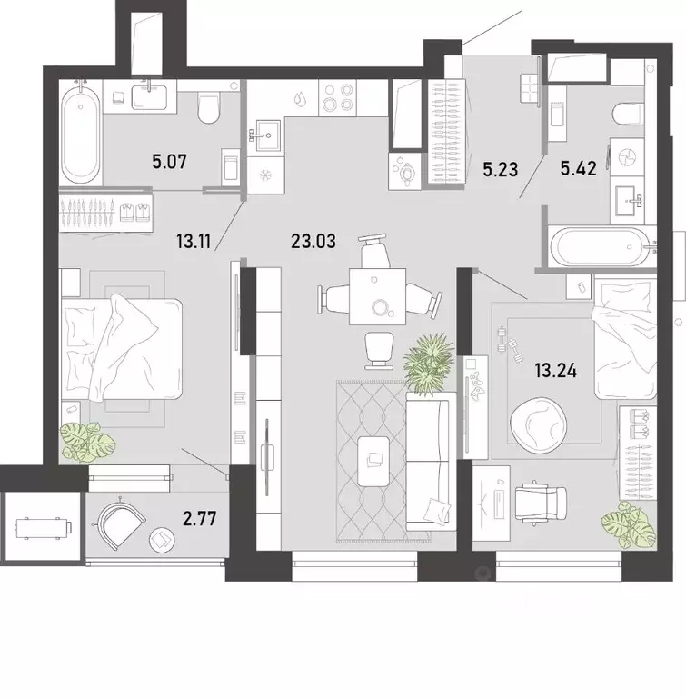 2-к кв. Тульская область, Тула ул. Фридриха Энгельса, 74 (67.87 м) - Фото 1