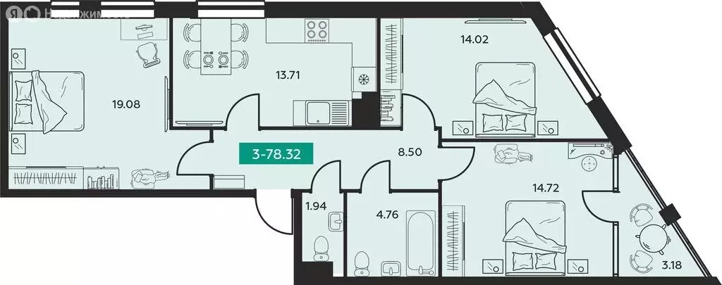 3-комнатная квартира: Иваново, проспект Ленина, 55В (78.32 м) - Фото 1