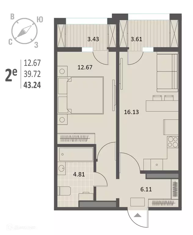 Продаётся 1-к квартира, 43.24 м - Фото 0