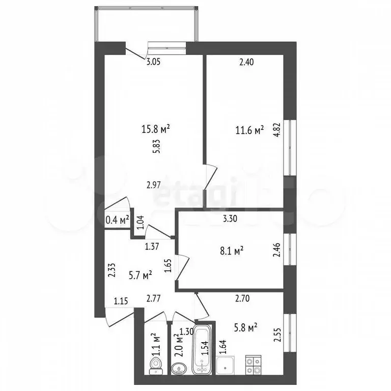 3-к. квартира, 50,5 м, 5/5 эт. - Фото 0