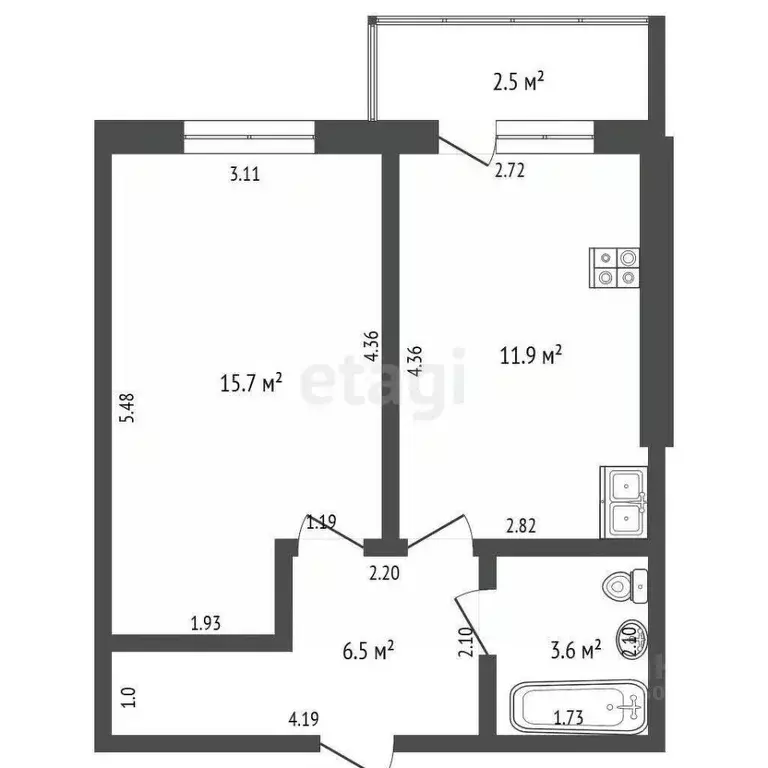 1-к кв. Костромская область, Кострома Окружная ул., 51А (37.7 м) - Фото 1