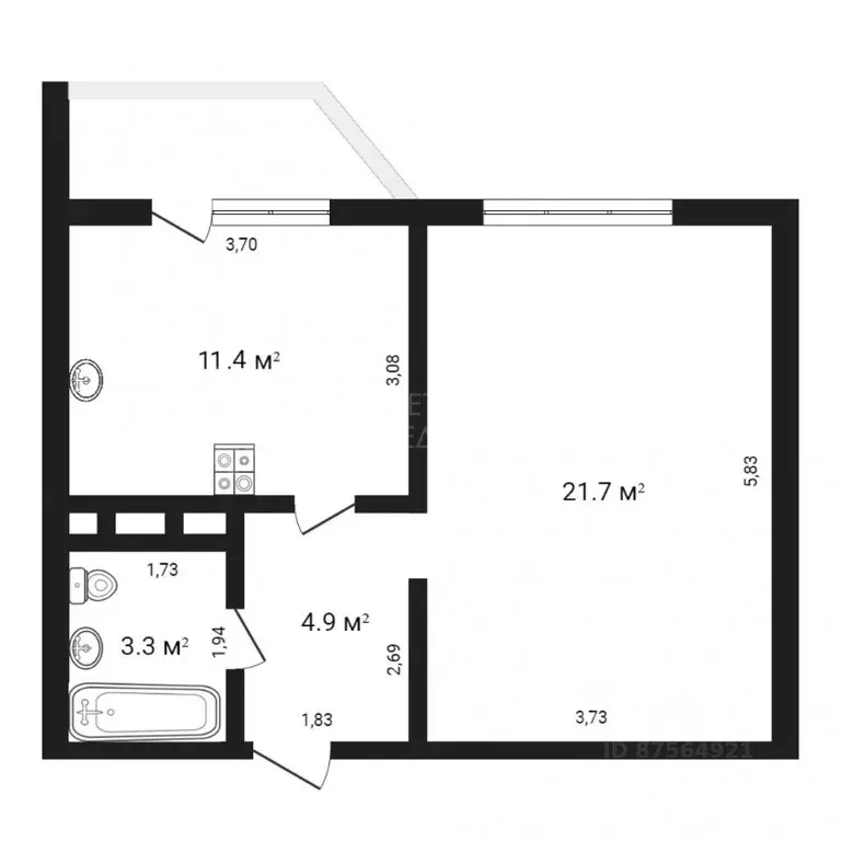 1-к кв. Тюменская область, Тюмень ул. Арктическая, 7 (41.3 м) - Фото 2