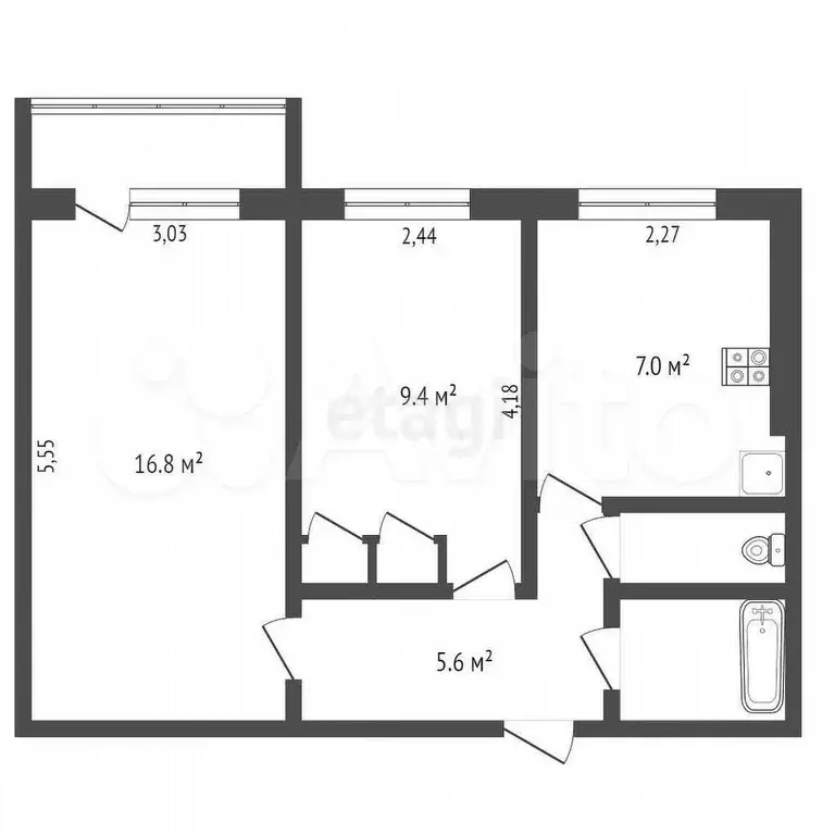 2-к. квартира, 42,9 м, 3/9 эт. - Фото 0