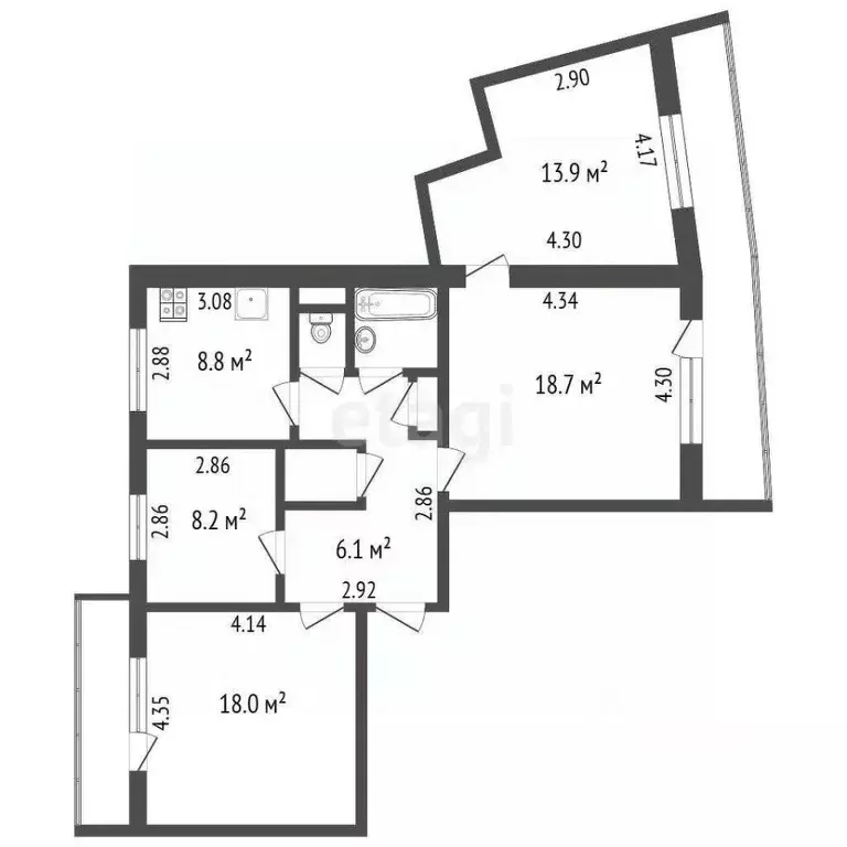 4-к кв. Кемеровская область, Кемерово просп. Ленина, 164 (82.8 м) - Фото 1