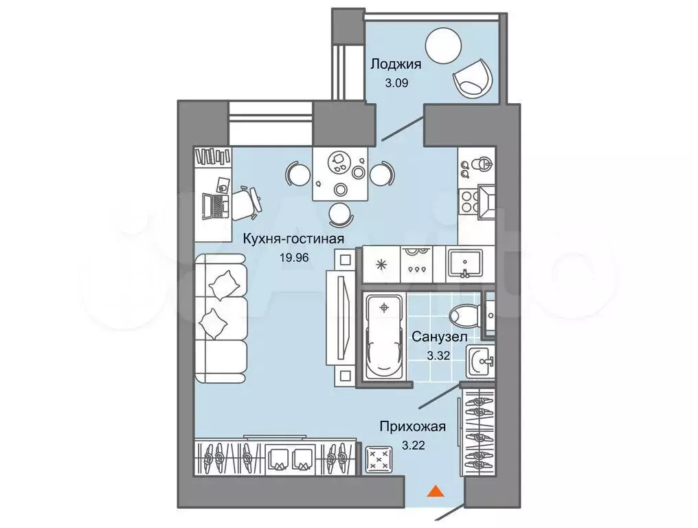 Квартира-студия, 28 м, 6/9 эт. - Фото 0
