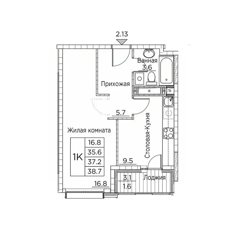 1-к кв. Приморский край, Владивосток ул. Расула Гамзатова, 7к2 (38.7 ... - Фото 1