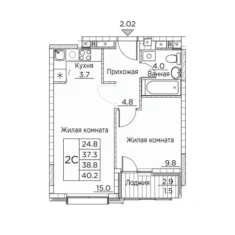 2-к кв. Приморский край, Владивосток ул. Расула Гамзатова, 7к2 (40.2 ... - Фото 1