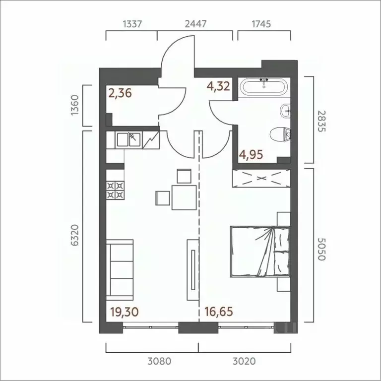 1-к кв. Иркутская область, Иркутск Дальневосточная ул., 46А (47.58 м) - Фото 0