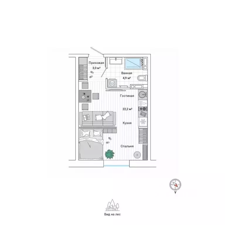 Студия Приморский край, Владивосток ул. Нейбута (29.6 м) - Фото 1