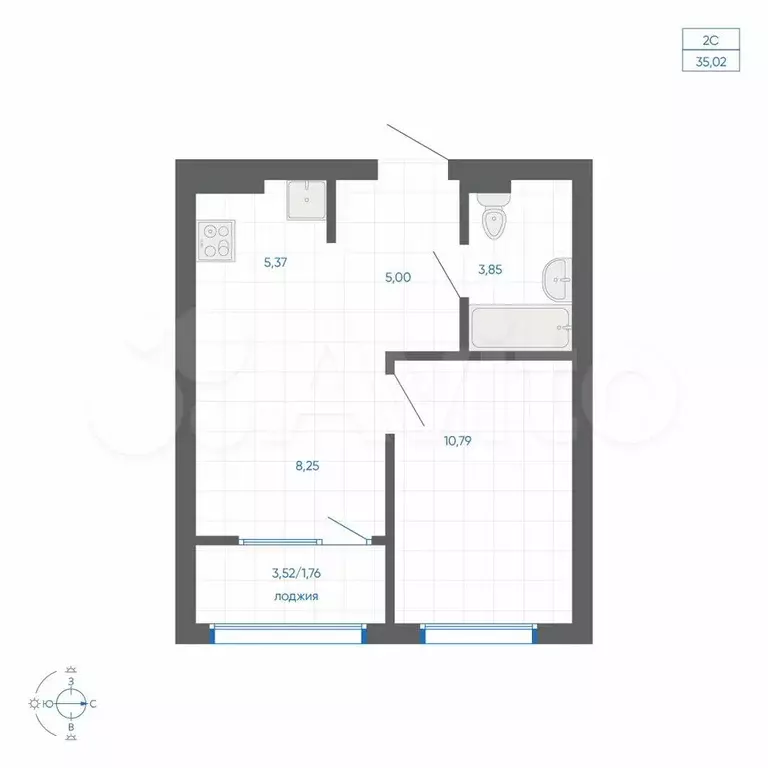 1-к. квартира, 35 м, 5/9 эт. - Фото 0
