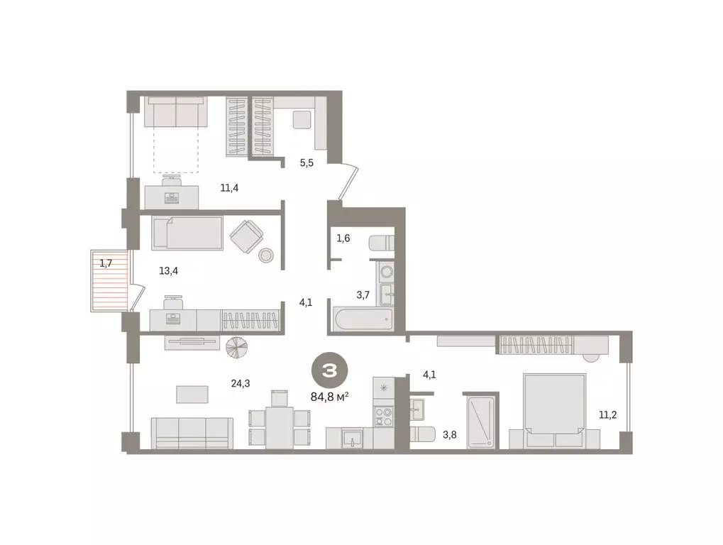 3-комнатная квартира: Новосибирский район, рабочий посёлок Краснообск, ... - Фото 2