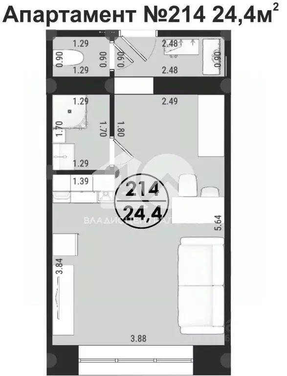 Квартира, студия, 24.4 м - Фото 0