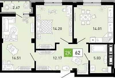 2-к кв. Тюменская область, Тюмень ул. Константина Посьета, 6 (61.8 м) - Фото 0