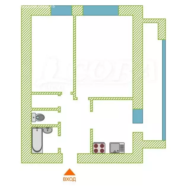 2-комнатная квартира: Тюмень, улица Пермякова, 52 (46 м) - Фото 1