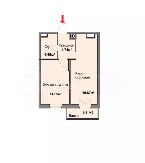 1-к. квартира, 43,7 м, 4/8 эт. - Фото 0