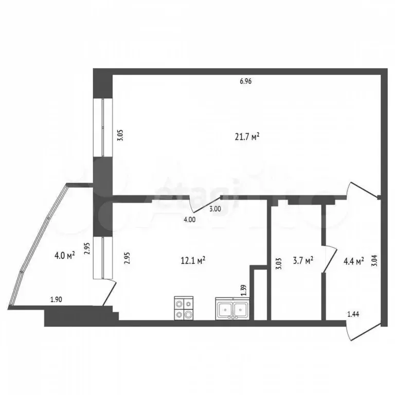 1-к. квартира, 41,4 м, 5/9 эт. - Фото 0