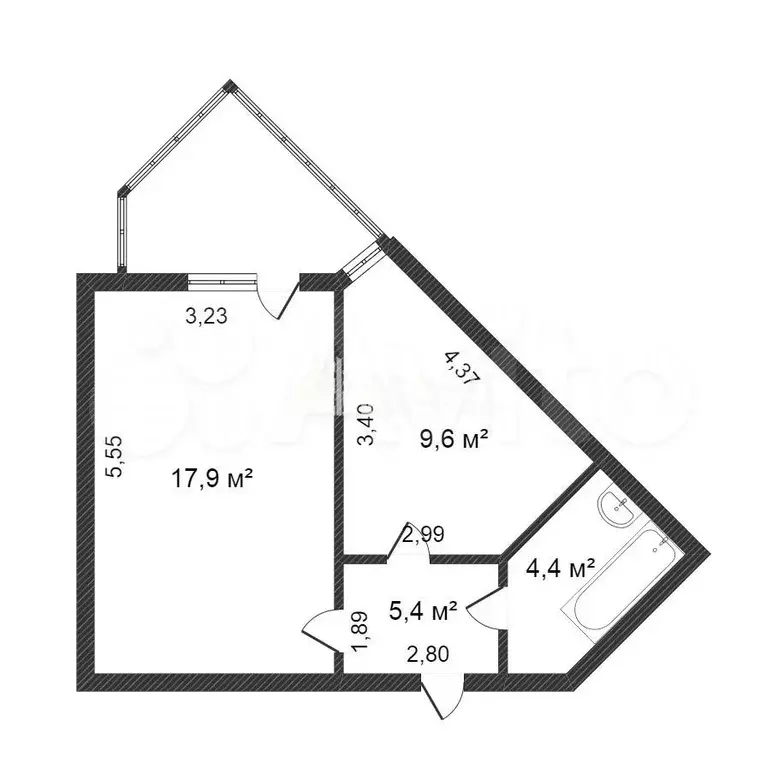 1-к. квартира, 36,9 м, 4/9 эт. - Фото 0